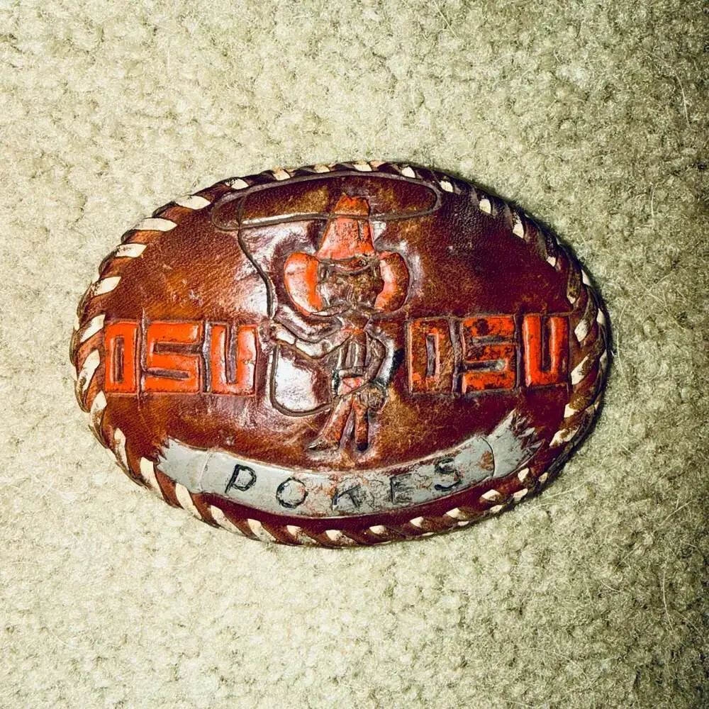 ONE OF A KIND Vintage Oklahoma State University OSU Pokes Leather Belt Buckle